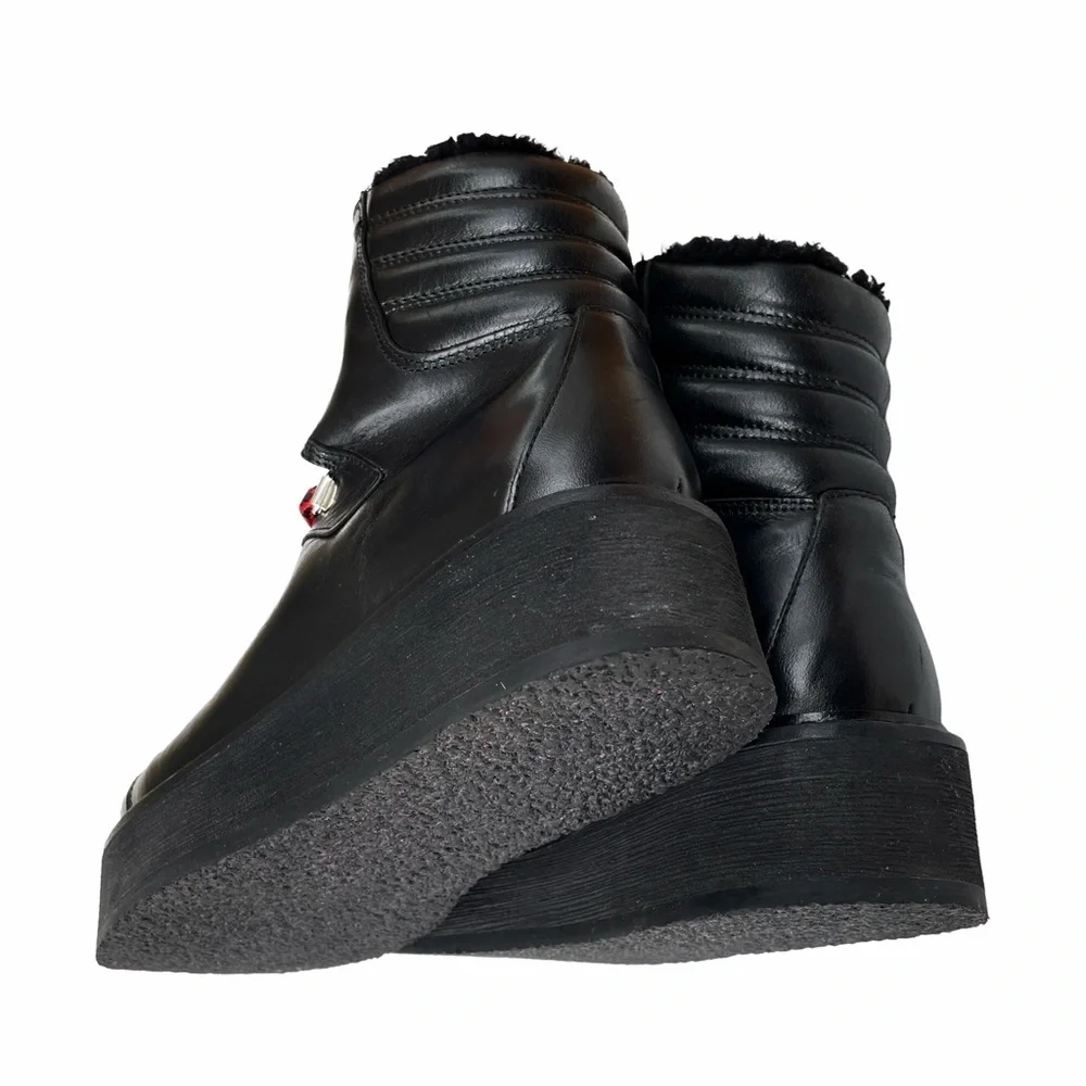 ALLSAINTS Fae Lace-Up Winter Hiker Boots, Black Leather, Red Laces, Wedge, EU 38 - Picture 8 of 10